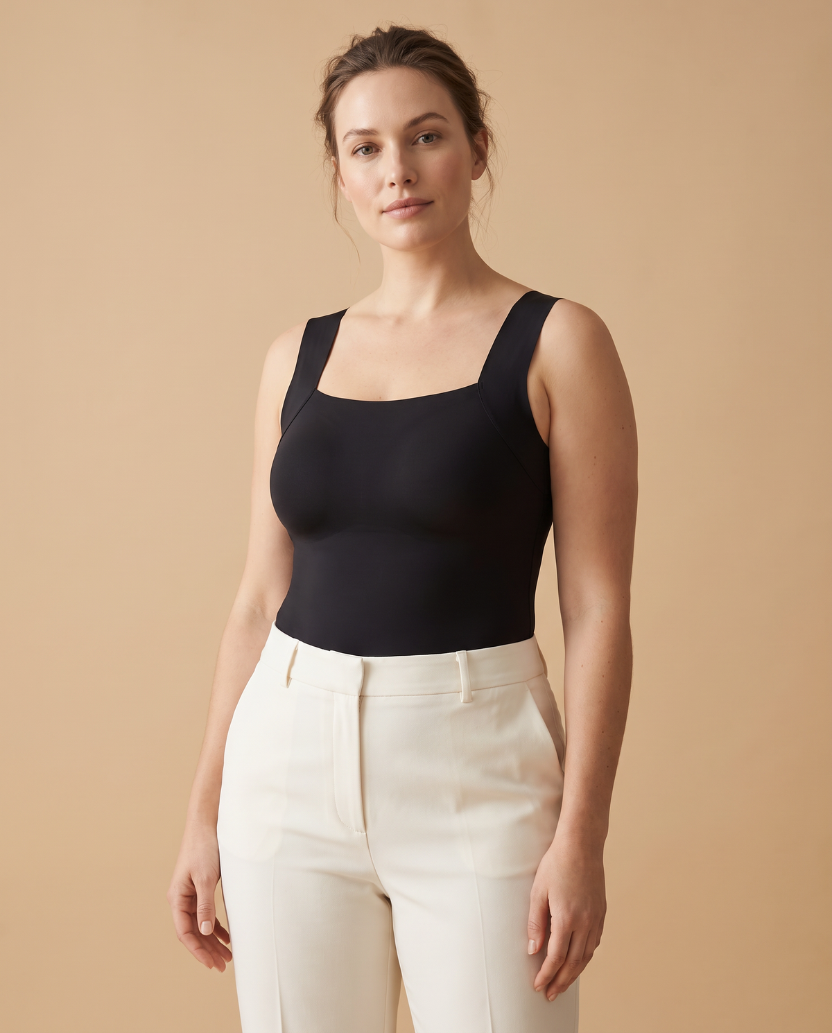 Sabelune built-in bra tank in Black, front view